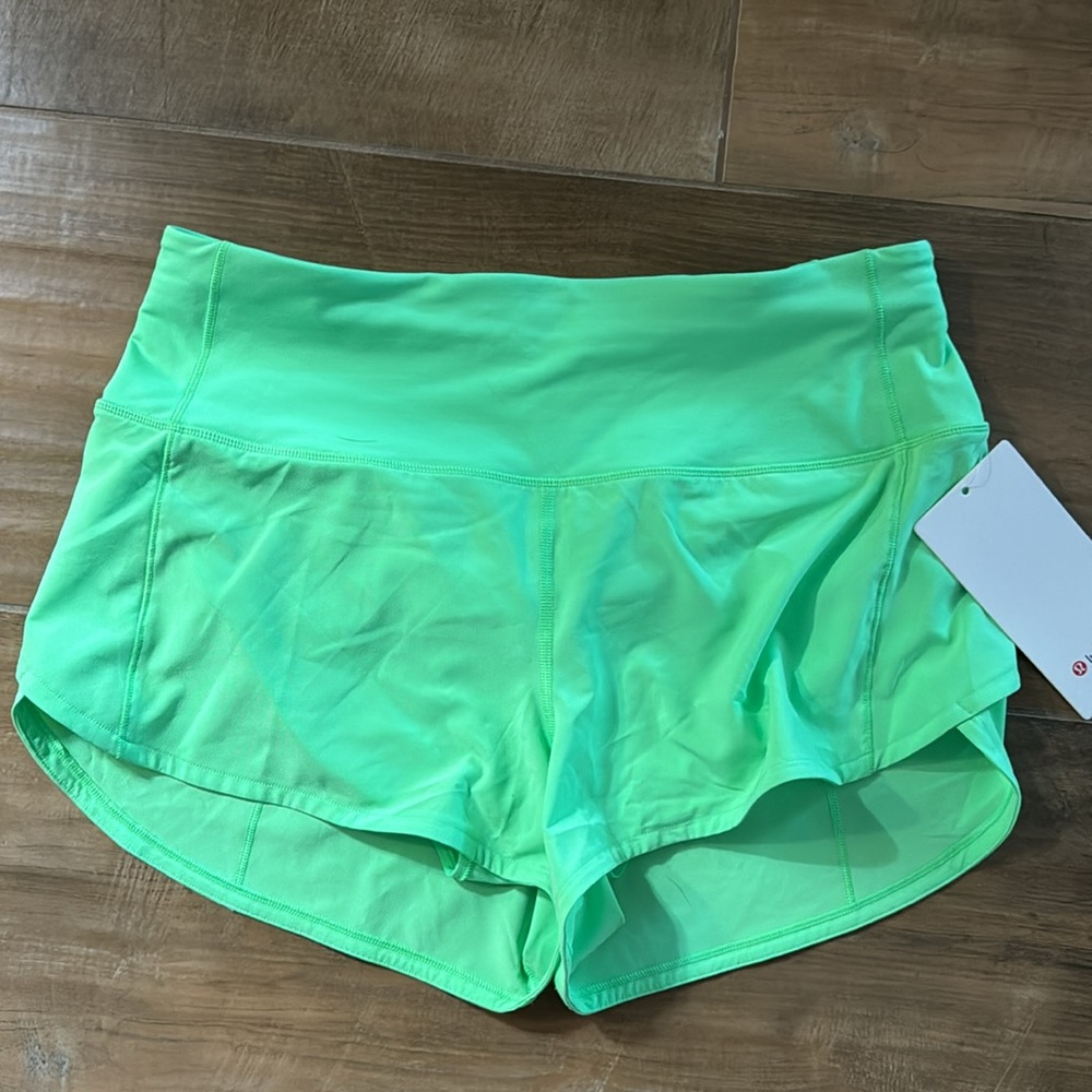 Lululemon speed up high rise 2.5 inch, bright green shorts. Brand new with tags
